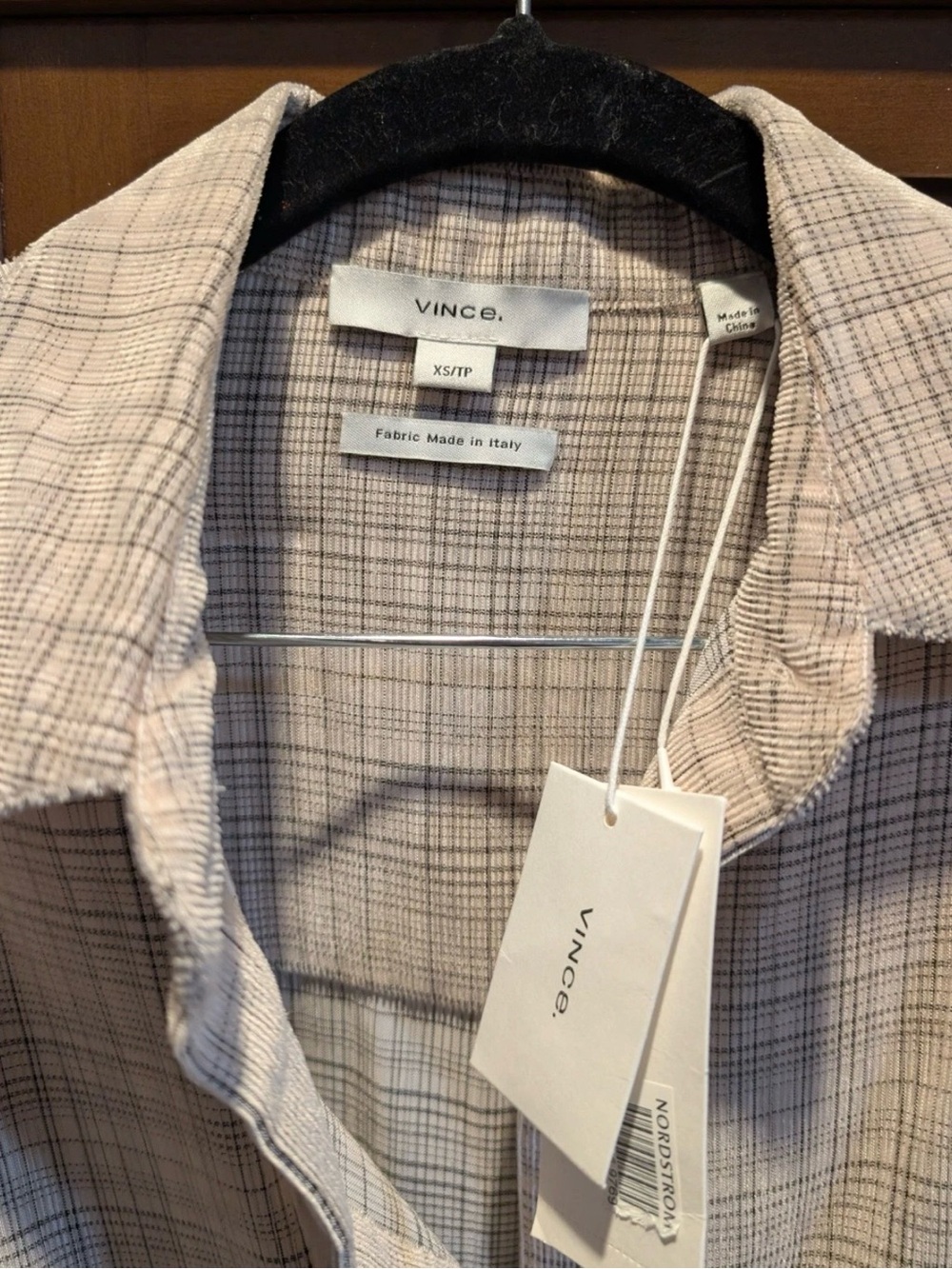 Vince Light Beige Plaid Casual Button-Down Shirt